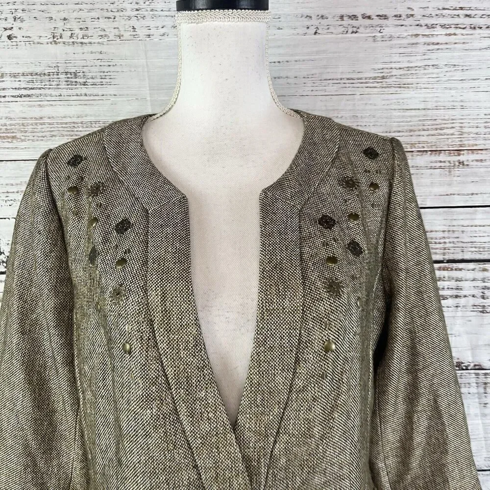 Coldwater Creek Blazer Jacket size 10 Brown Gold Tweed Career Professional
